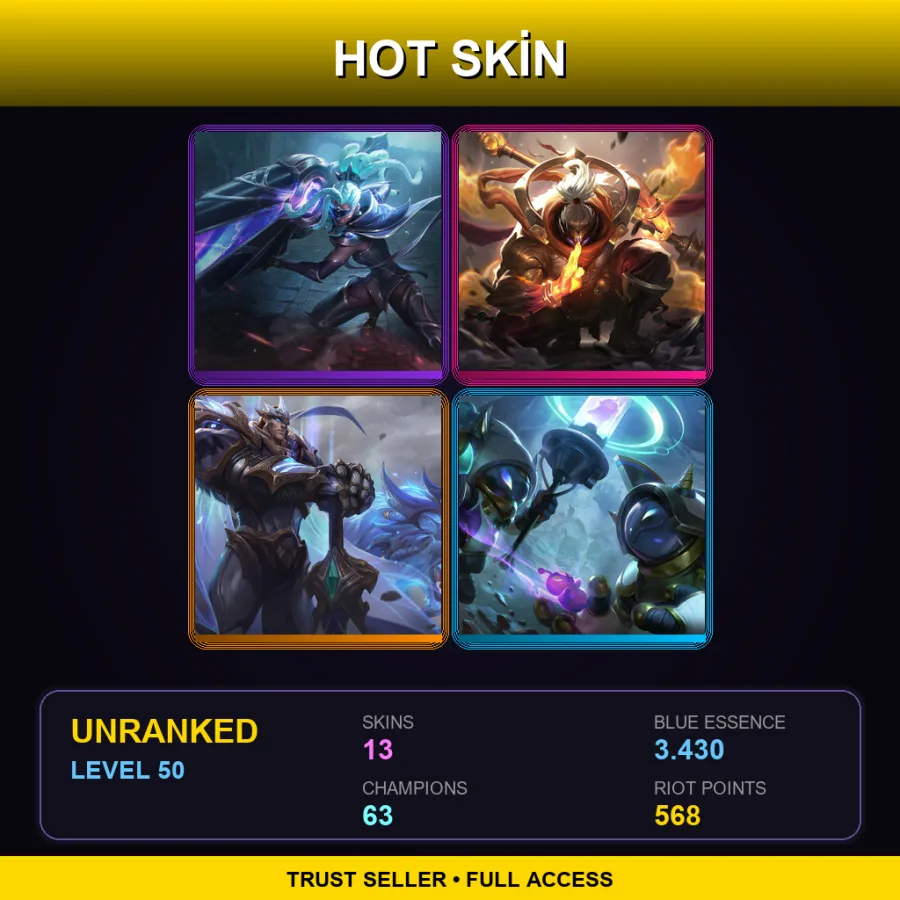NA | Lv50 | Unranked | 13 Skin | 63 Champ — LoL account