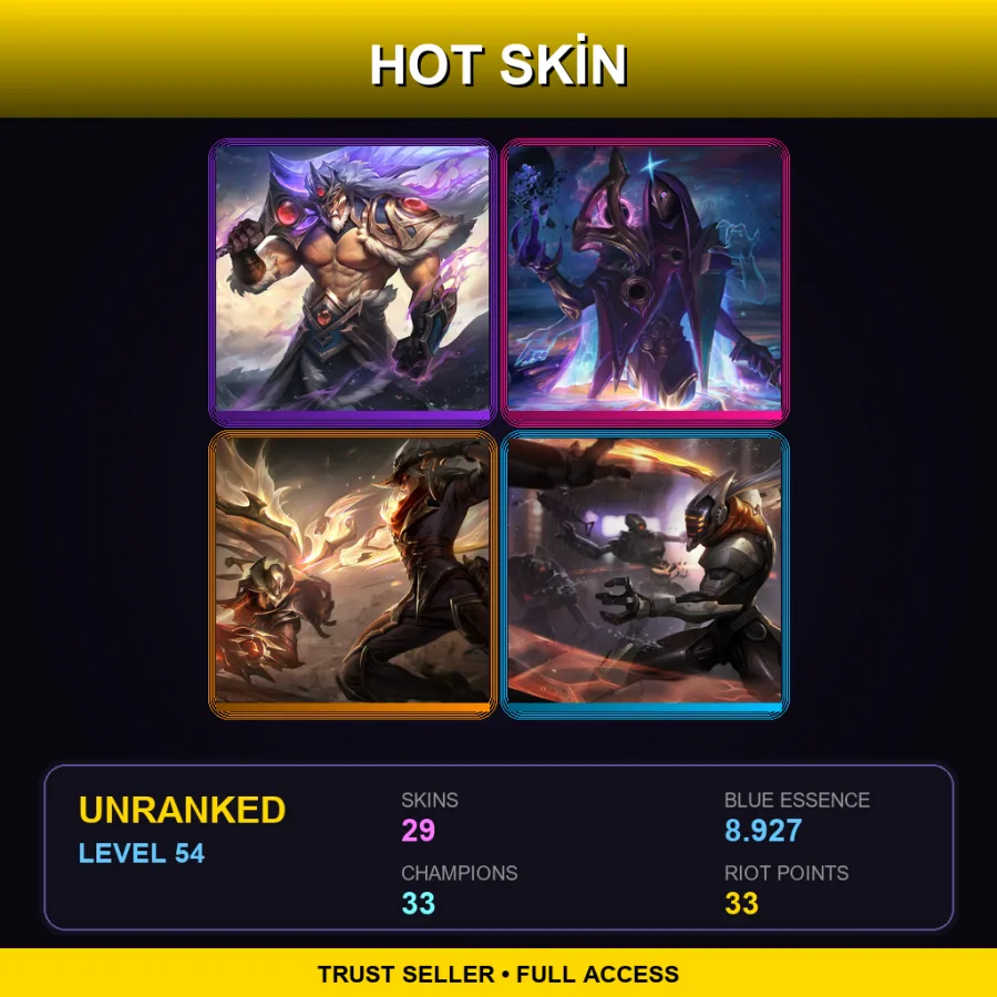 OCE | Lv54 | Unranked | 29 Skin | 33 Champ — Unranked / Smurf League of Legends