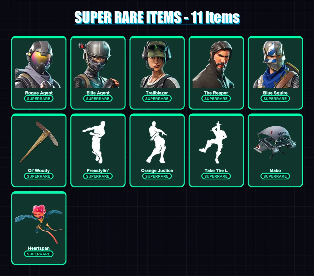 [PC/PSN] | Rogue Agent | Elite Agent | Trailblazer | The Reaper | Blue Squire | 68 skin | 46 pickaxe | 40 emote | 43 glider | Lv503
