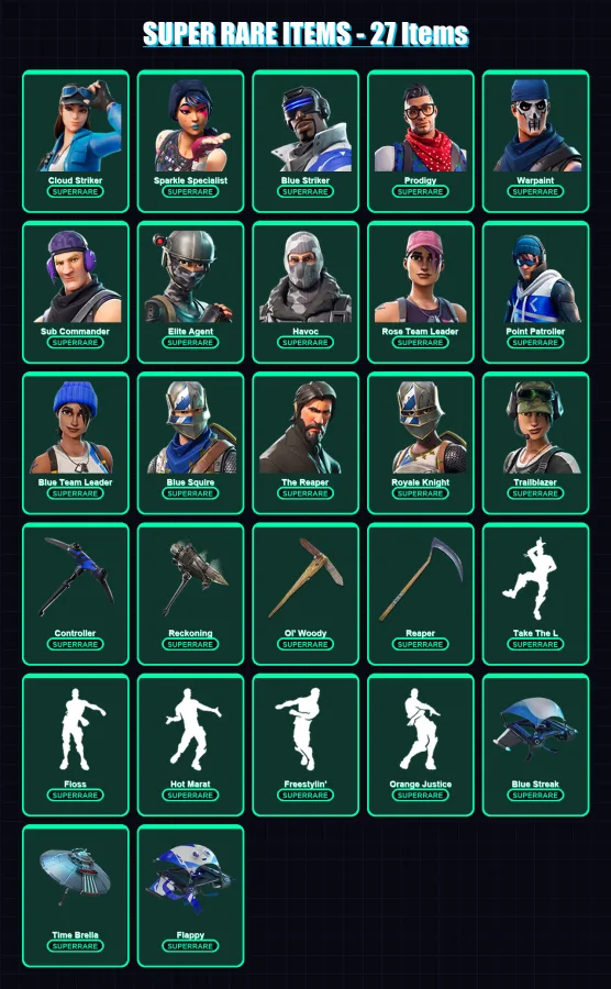 [PS4/PS5/XBOX/PC] | Cloud Striker | Sparkle Specialist | Blue Striker | Prodigy | Warpaint | 98 skin | 86 pickaxe | 86 emote | 81 glider | Lv1197