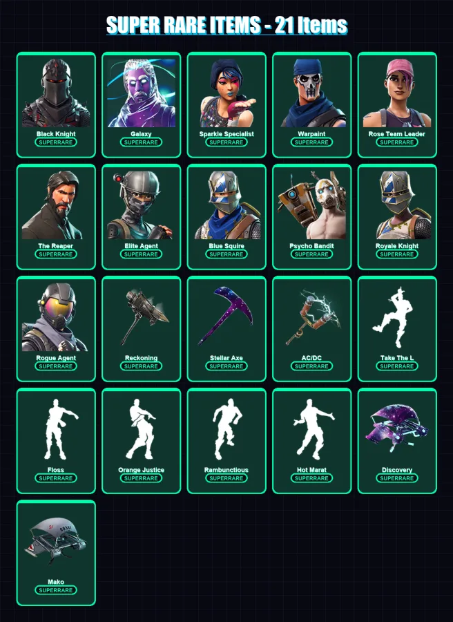 [PC/PSN] | Black Knight | Galaxy | Sparkle Specialist | Warpaint | Rose Team Leader | 169 skin | 143 pickaxe | 181 emote | 100 glider | Lv1418