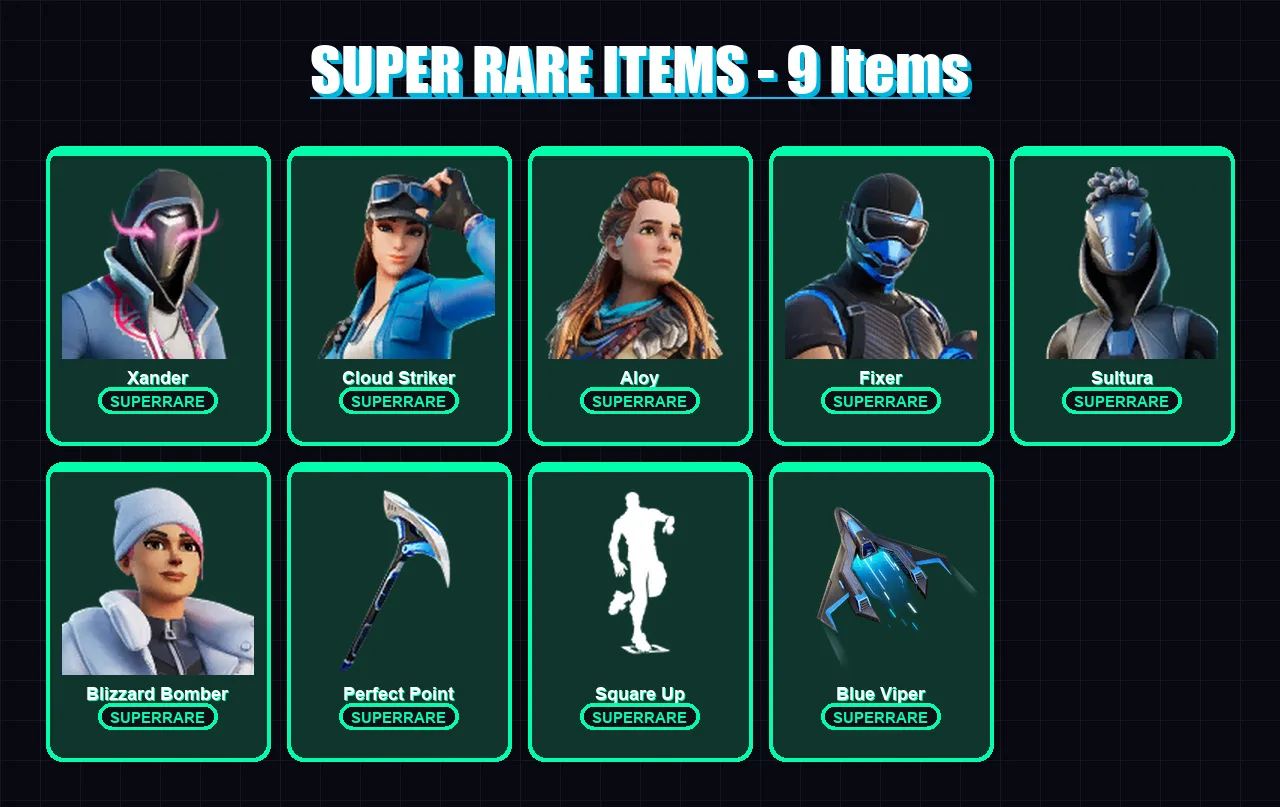 [PS4/PS5/PC] | Xander | Cloud Striker | Aloy | Fixer | Sultura | 171 skin | 171 pickaxe | 107 emote | 126 glider | Lv1690 — Fortnite account