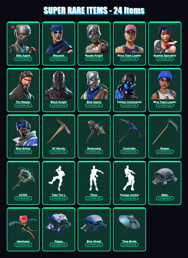 [PS4/PS5/PC] | Elite Agent | Warpaint | Royale Knight | Rose Team Leader | Sparkle Specialist | 48 skin | 71 pickaxe | 58 emote | 77 glider | Lv1018