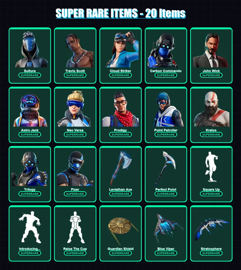 [PC/XBOX] | Sultura | Travis Scott | Cloud Striker | Carbon Commando | John Wick | 106 skin | 101 pickaxe | 101 emote | 74 glider | Lv959