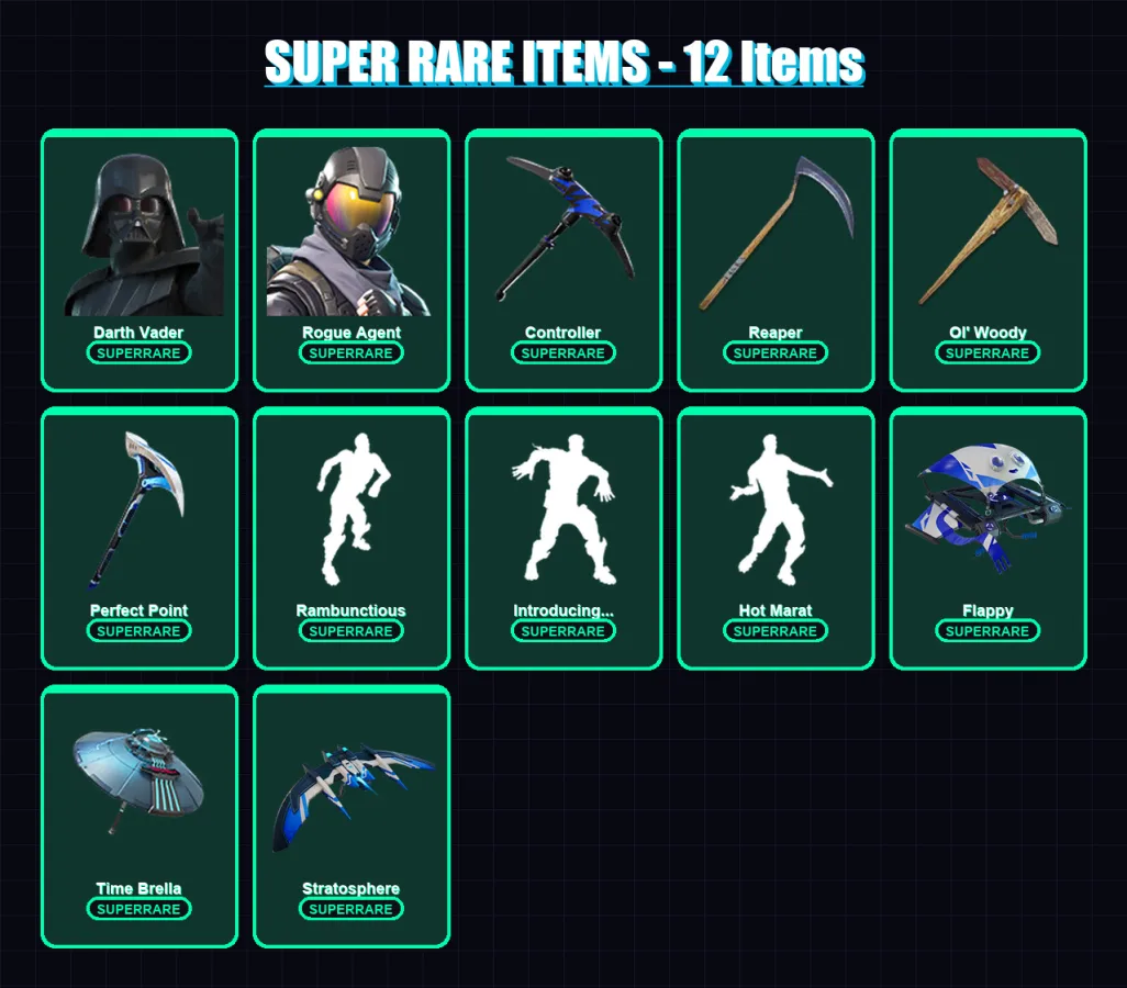 [PC/XBOX] | Darth Vader | Rogue Agent | Fade | Deadpool | Paradigm (Reality-659) | 124 skin | 177 pickaxe | 137 emote | 170 glider | Lv2222