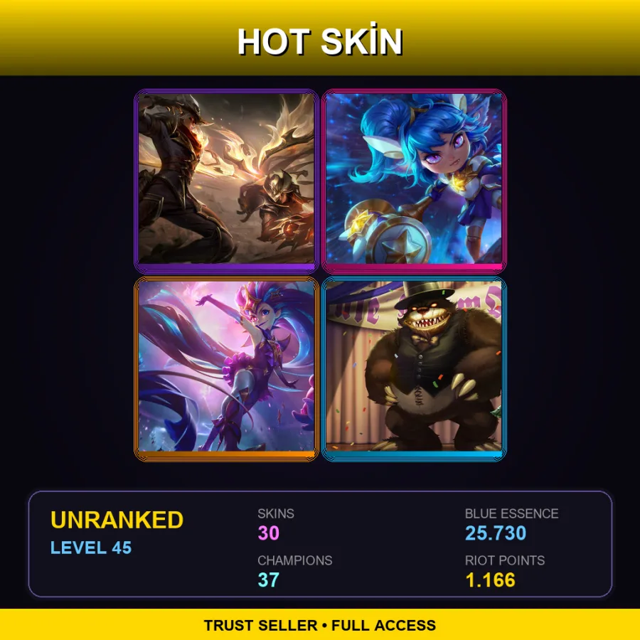 EUW | Lv45 | Unranked | 30 Skin | 37 Champ
