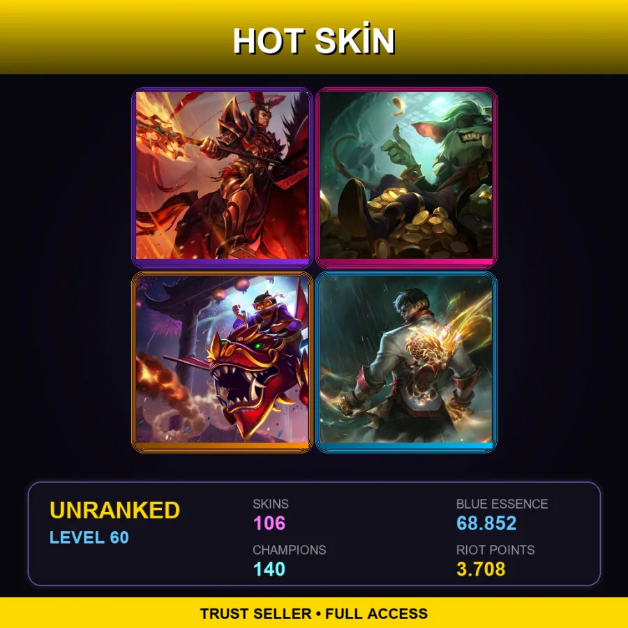 EUW | Lv60 | Unranked | 106 Skin | 140 Champ — LoL account