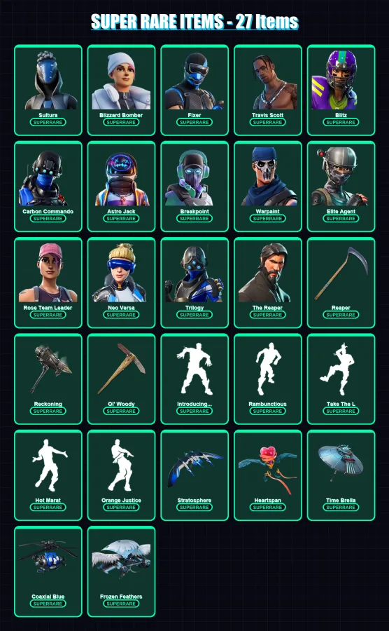 [PS4/PS5/XBOX/PC] | Sultura | Blizzard Bomber | Fixer | Travis Scott | Blitz | 219 skin | 161 pickaxe | 212 emote | 137 glider | Lv1565