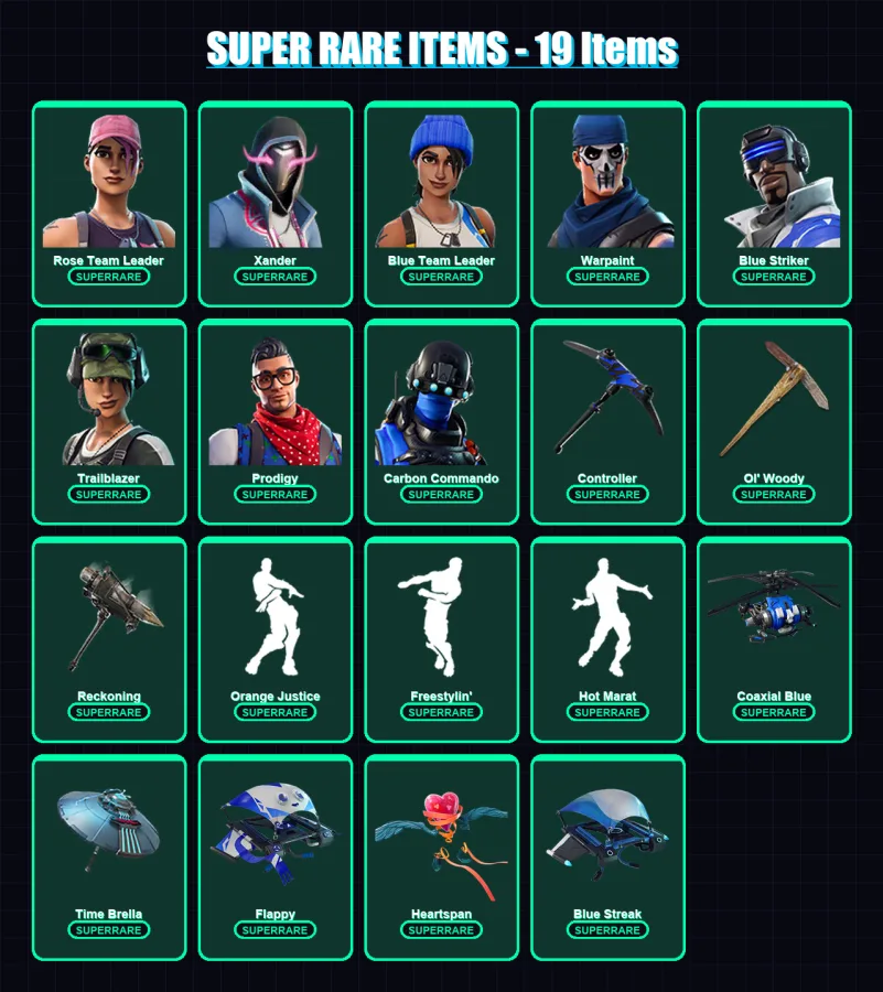 [PC/XBOX/PSN] | Rose Team Leader | Xander | Blue Team Leader | Warpaint | Blue Striker | 88 skin | 65 pickaxe | 44 emote | 52 glider | Lv538 — Fortnite account