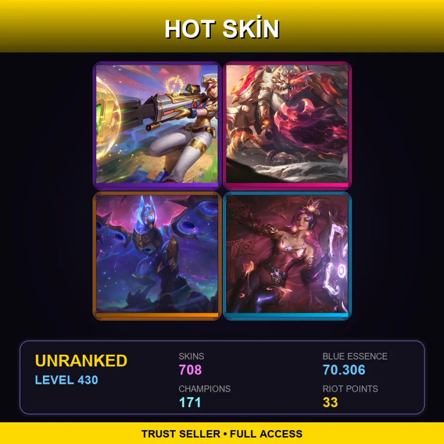 NA | Lv430 | Unranked | 708 Skin | 171 Champ