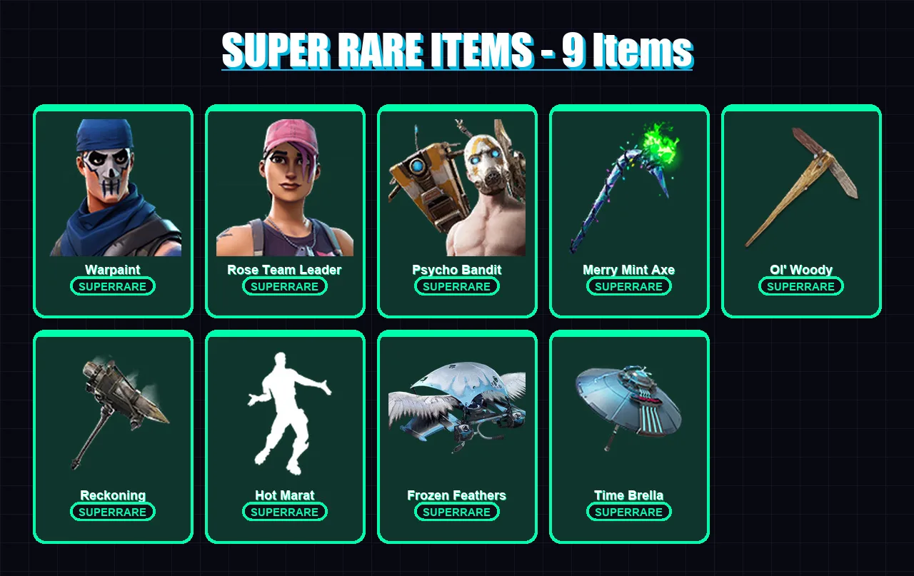 [PC/XBOX/PSN] | Warpaint | Rose Team Leader | Psycho Bandit | Hybrid | Blackheart | 29 skin | 42 pickaxe | 51 emote | 45 glider | Lv632 — Fortnite account