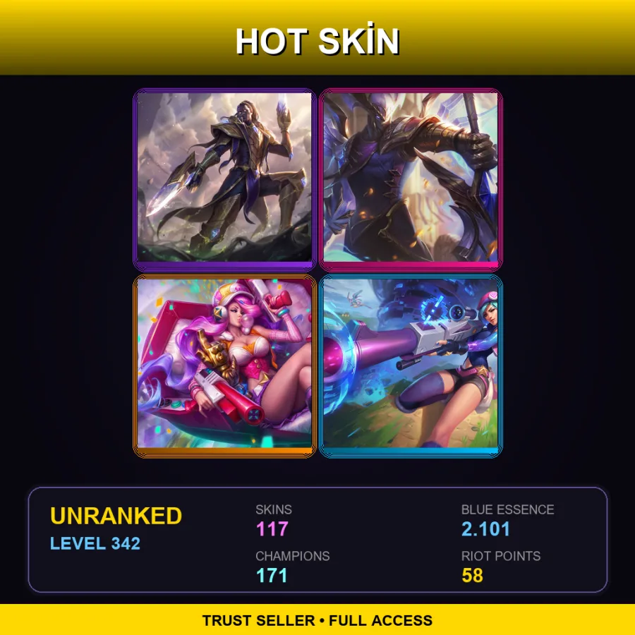 EUNE | Lv342 | Unranked | 117 Skin | 171 Champ — LoL account