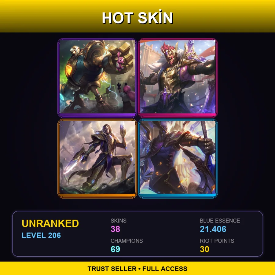 BR | Lv206 | Unranked | 38 Skin | 69 Champ — LoL account