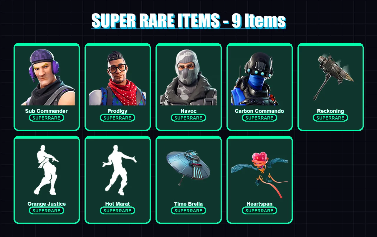 [PC/XBOX] | Sub Commander | Prodigy | Havoc | Carbon Commando | Singularity | 76 skin | 60 pickaxe | 68 emote | 63 glider | Lv924