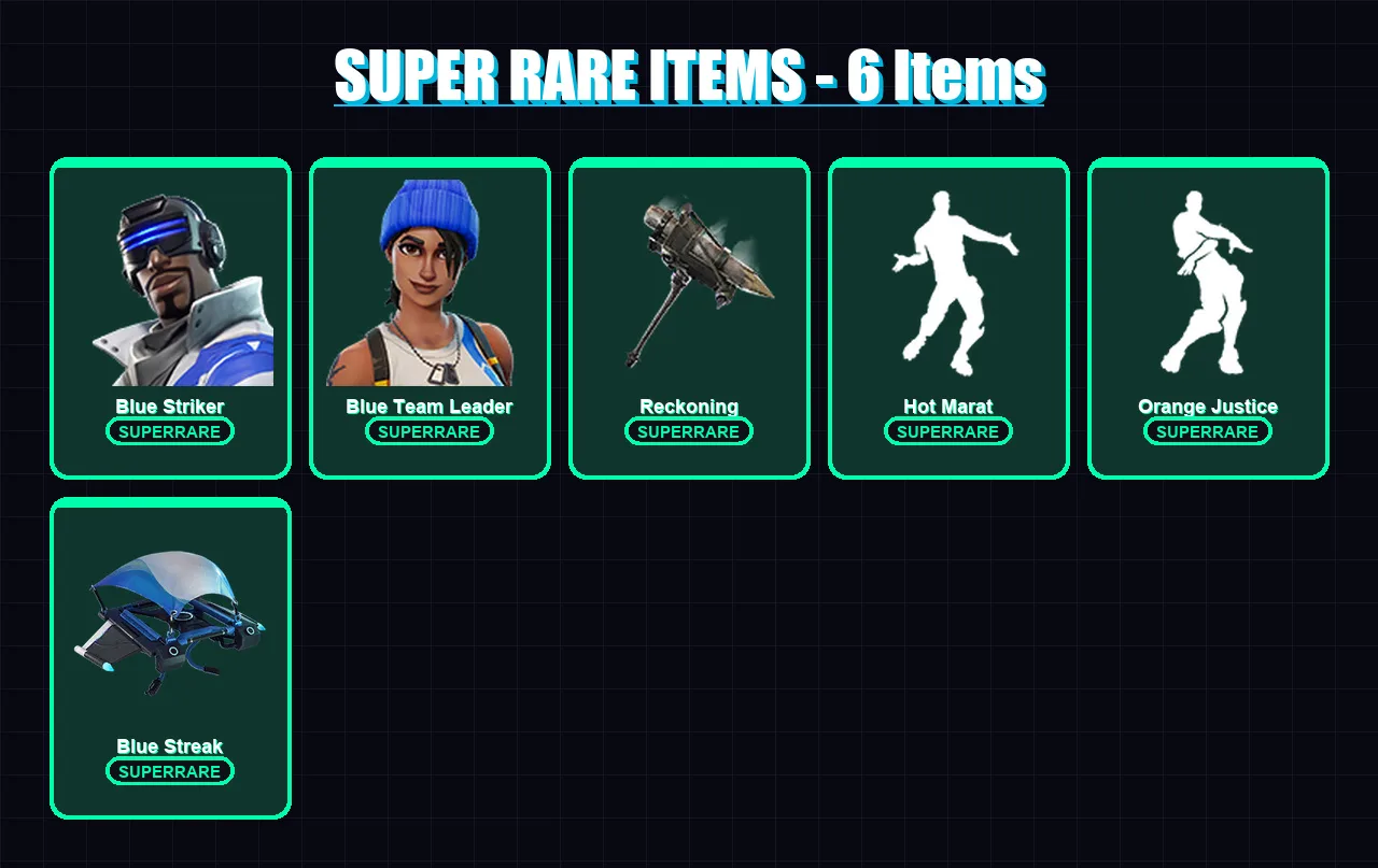 [PS4/PS5/XBOX/PC] | Blue Striker | Blue Team Leader | Omega | The Visitor | Drift | 48 skin | 37 pickaxe | 53 emote | 44 glider | Lv727