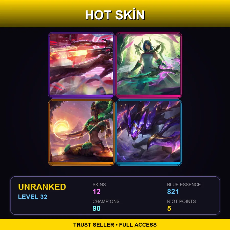 EUW | Lv32 | Unranked | 12 Skin | 90 Champ — LoL account