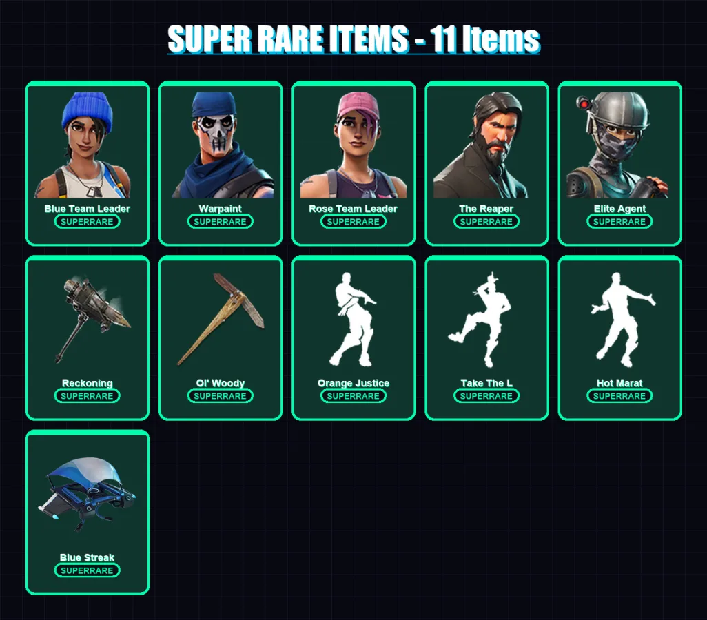 [PS4/PS5/XBOX/PC] | Blue Team Leader | Warpaint | Rose Team Leader | The Reaper | Elite Agent | 56 skin | 83 pickaxe | 76 emote | 80 glider | Lv1342