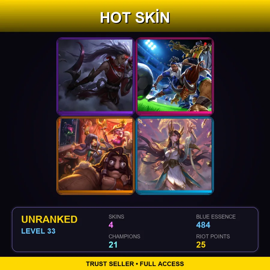 LAS | Lv33 | Unranked | 4 Skin | 21 Champ — LoL account
