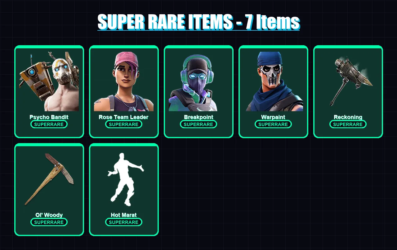 [PC/XBOX/PSN] | Psycho Bandit | Rose Team Leader | Breakpoint | Warpaint | Fade | 155 skin | 133 pickaxe | 145 emote | 124 glider | Lv1709