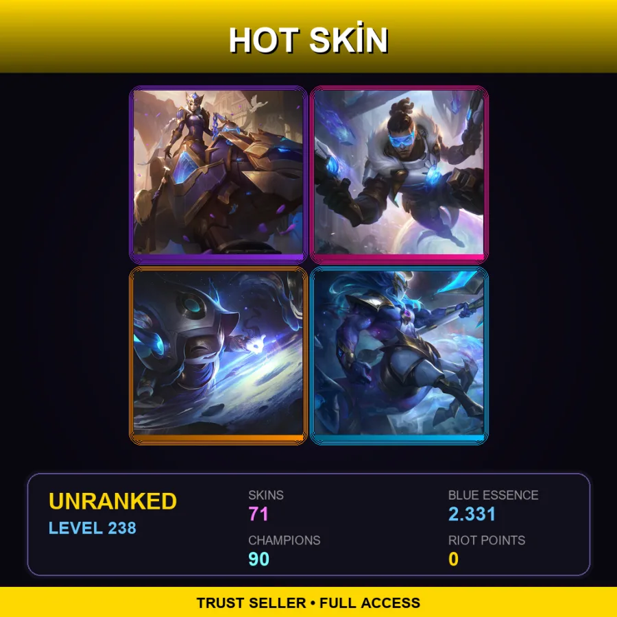 TW | Lv238 | Unranked | 71 Skin | 90 Champ