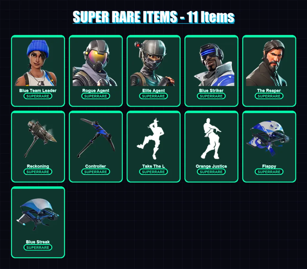 [PS4/PS5/XBOX/PC] | Blue Team Leader | Rogue Agent | Elite Agent | Blue Striker | The Reaper | 59 skin | 84 pickaxe | 78 emote | 87 glider | Lv1437