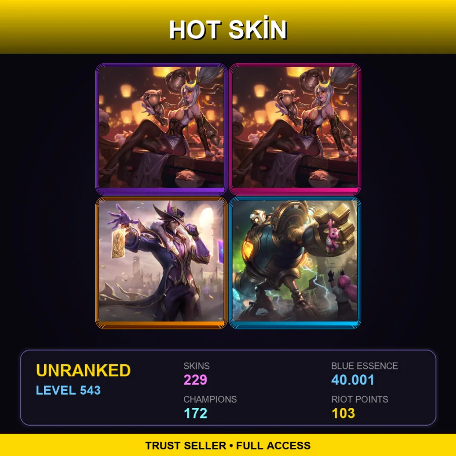 LAN | Lv543 | Unranked | 229 Skin | 172 Champ — LoL account