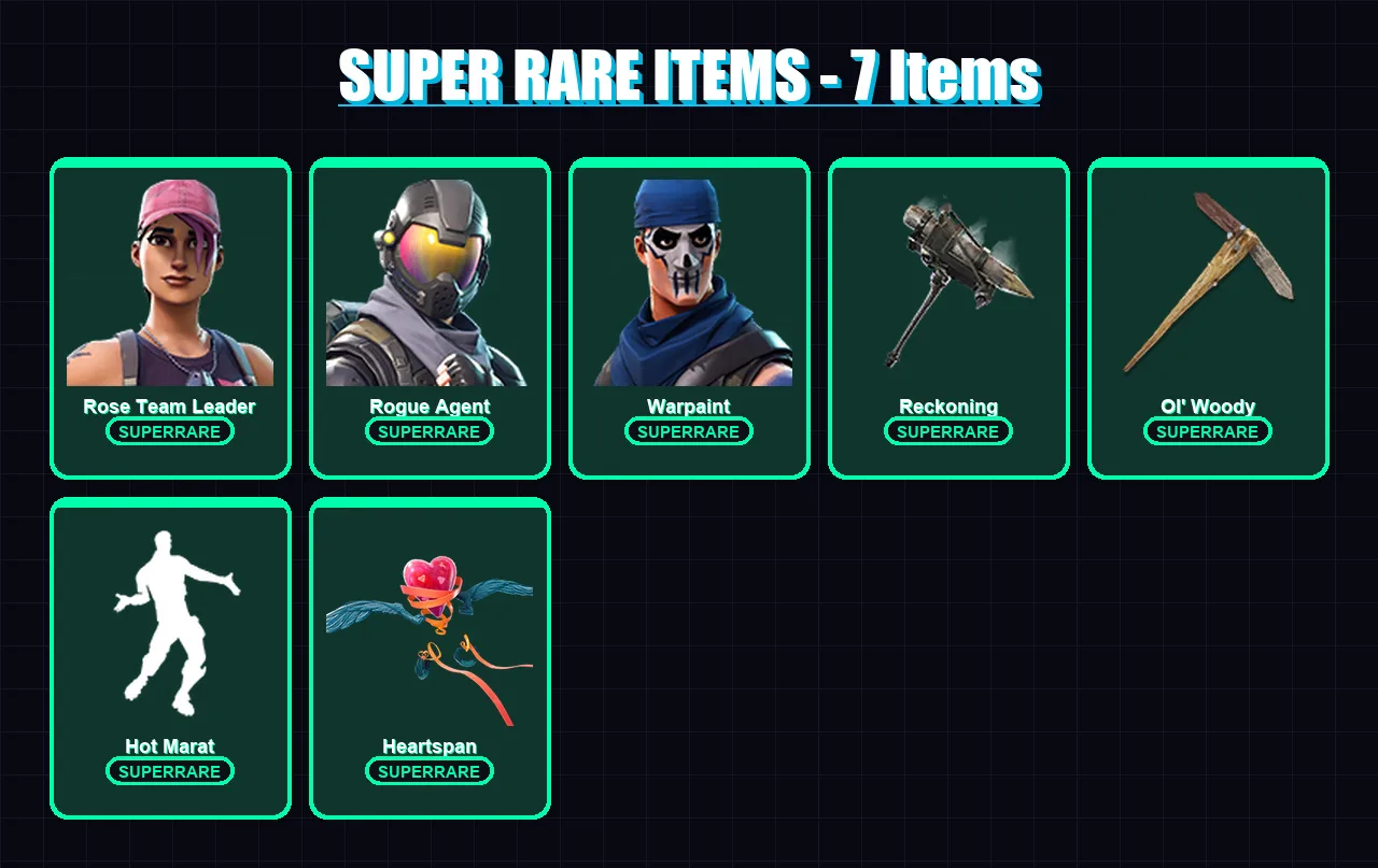 [PC] | Rose Team Leader | Rogue Agent | Warpaint | Wild Card | Calamity | 26 skin | 26 pickaxe | 30 emote | 26 glider | Lv479 — Fortnite account