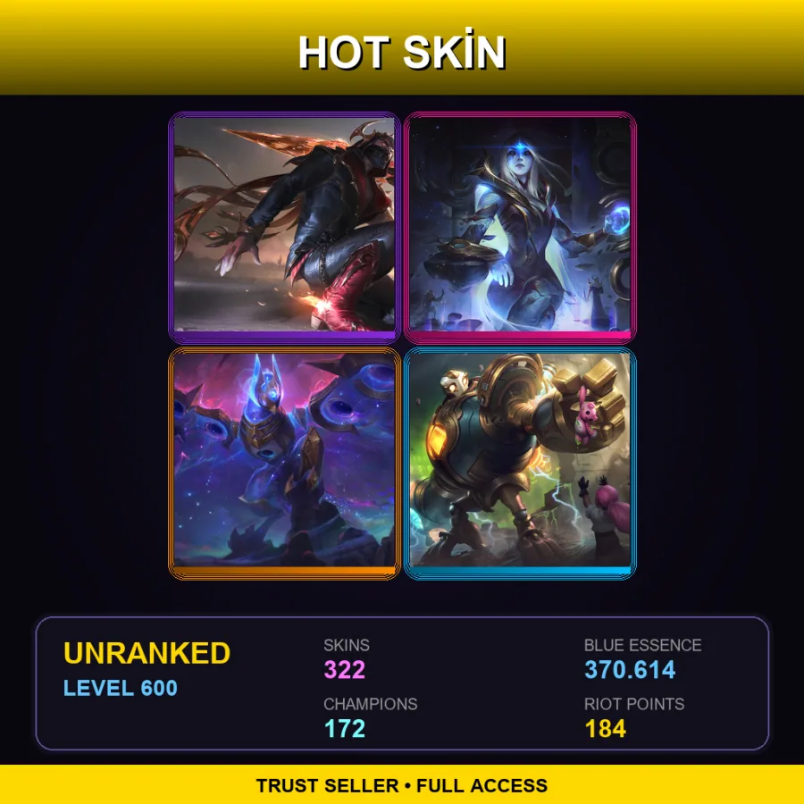 EUNE | Lv600 | Unranked | 322 Skin | 172 Champ — LoL account
