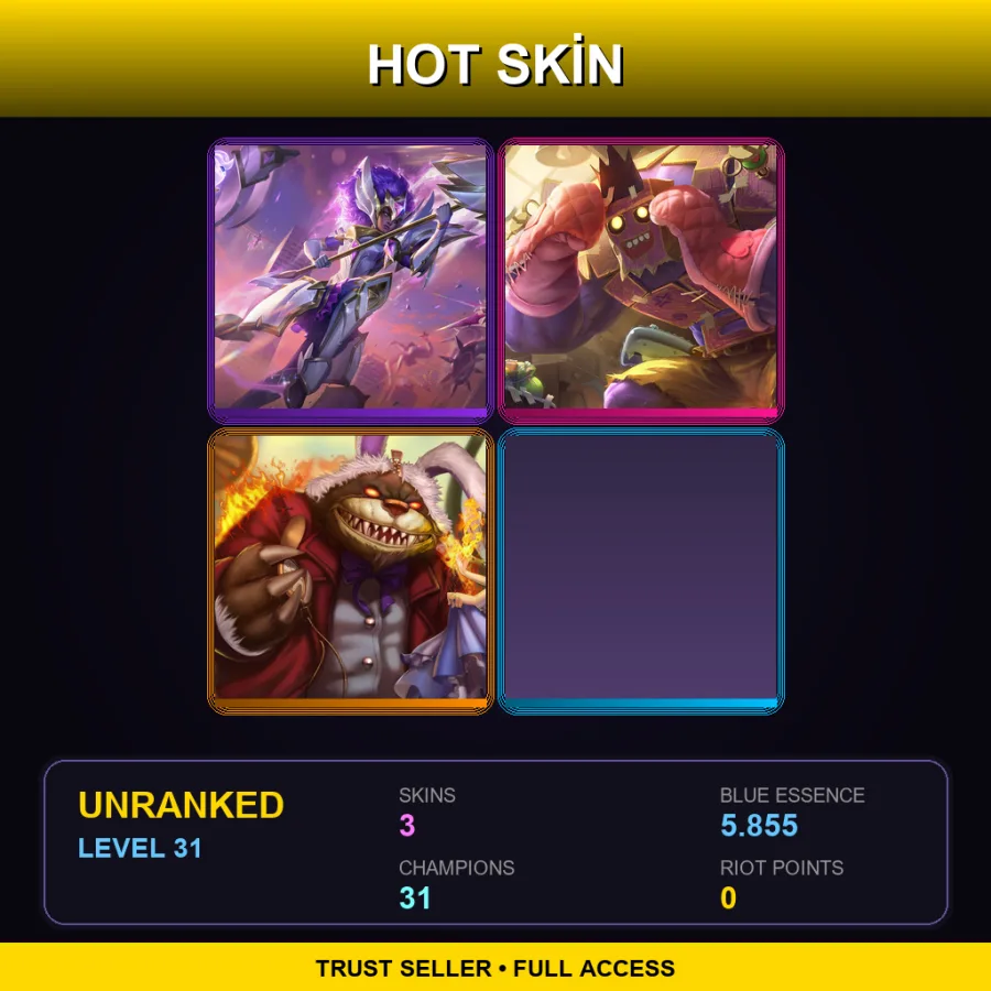 EUNE | Lv31 | Unranked | 3 Skin | 31 Champ — LoL account