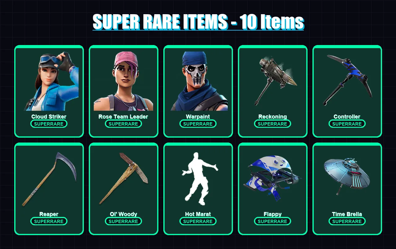 [PC/XBOX] | Cloud Striker | Rose Team Leader | Warpaint | Mandalorian | Midas | 132 skin | 162 pickaxe | 120 emote | 140 glider | Lv2016