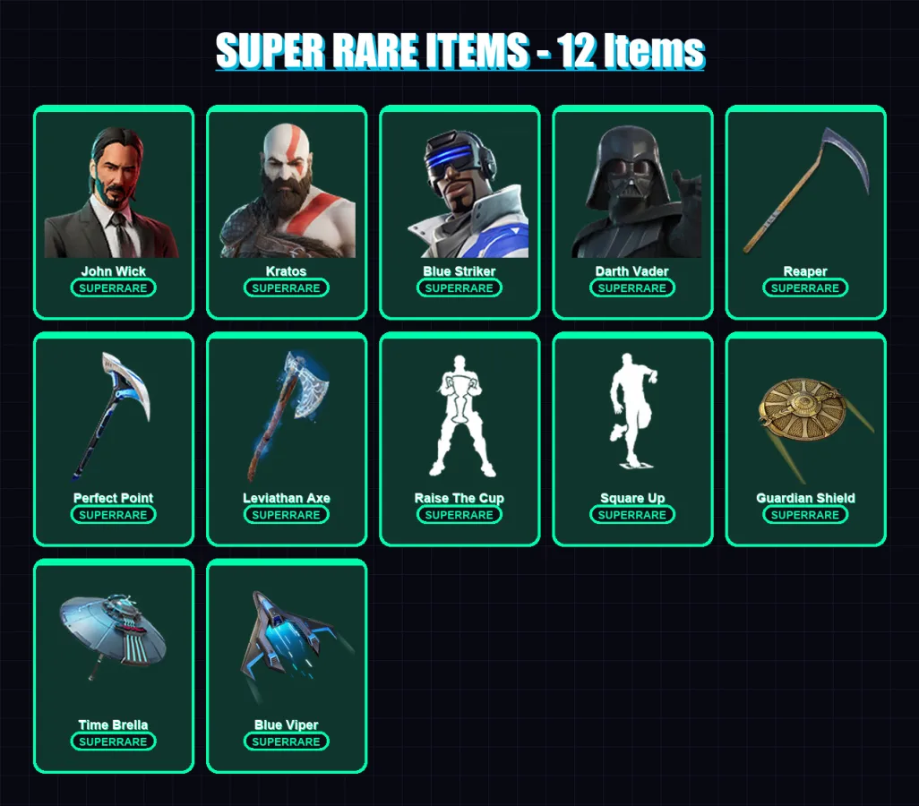 [PS4/PS5/PC] | John Wick | Kratos | Blue Striker | Darth Vader | Midas Rex | 346 skin | 324 pickaxe | 276 emote | 201 glider | Lv3230