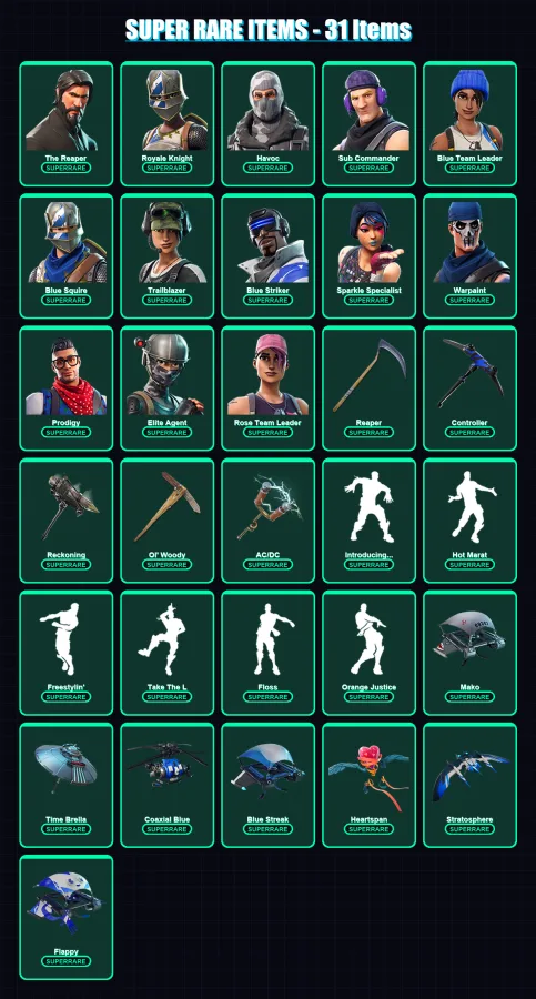 [PS4/PS5/XBOX/PC] | The Reaper | Royale Knight | Havoc | Sub Commander | Blue Team Leader | 116 skin | 126 pickaxe | 112 emote | 111 glider | Lv1637
