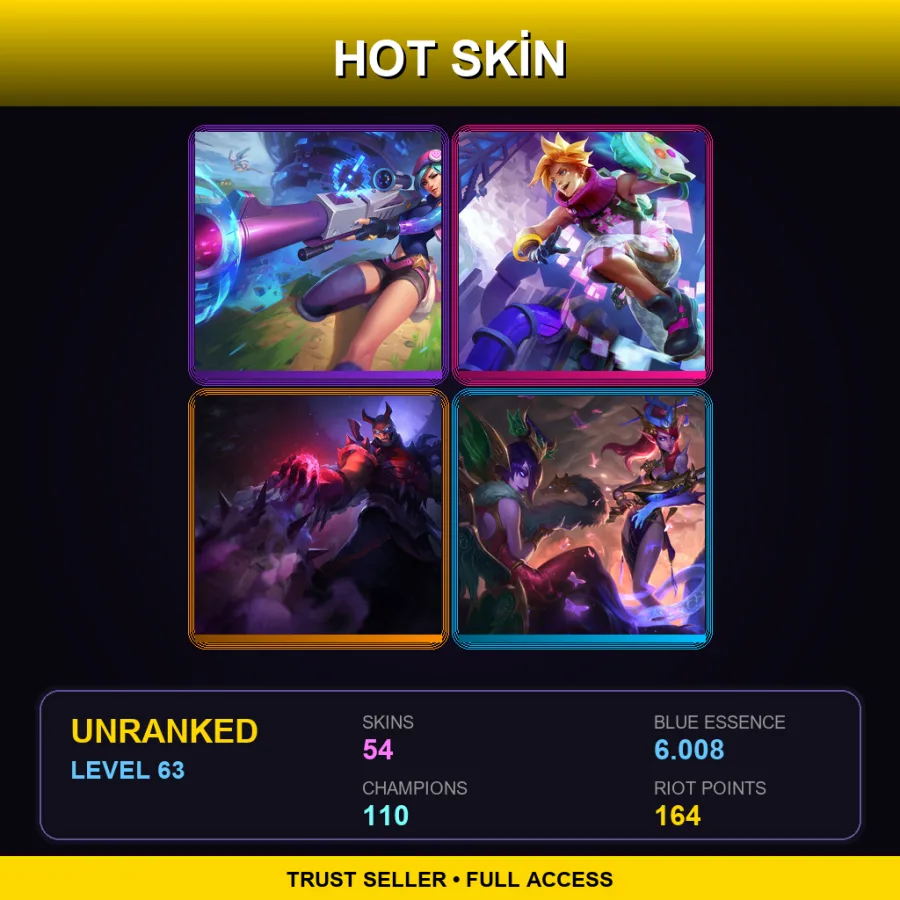 LAS | Lv63 | Unranked | 54 Skin | 110 Champ — LoL account