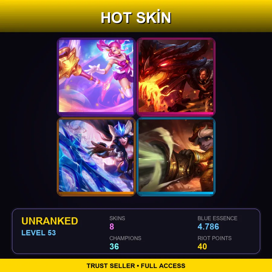 EUW | Lv53 | Unranked | 8 Skin | 36 Champ