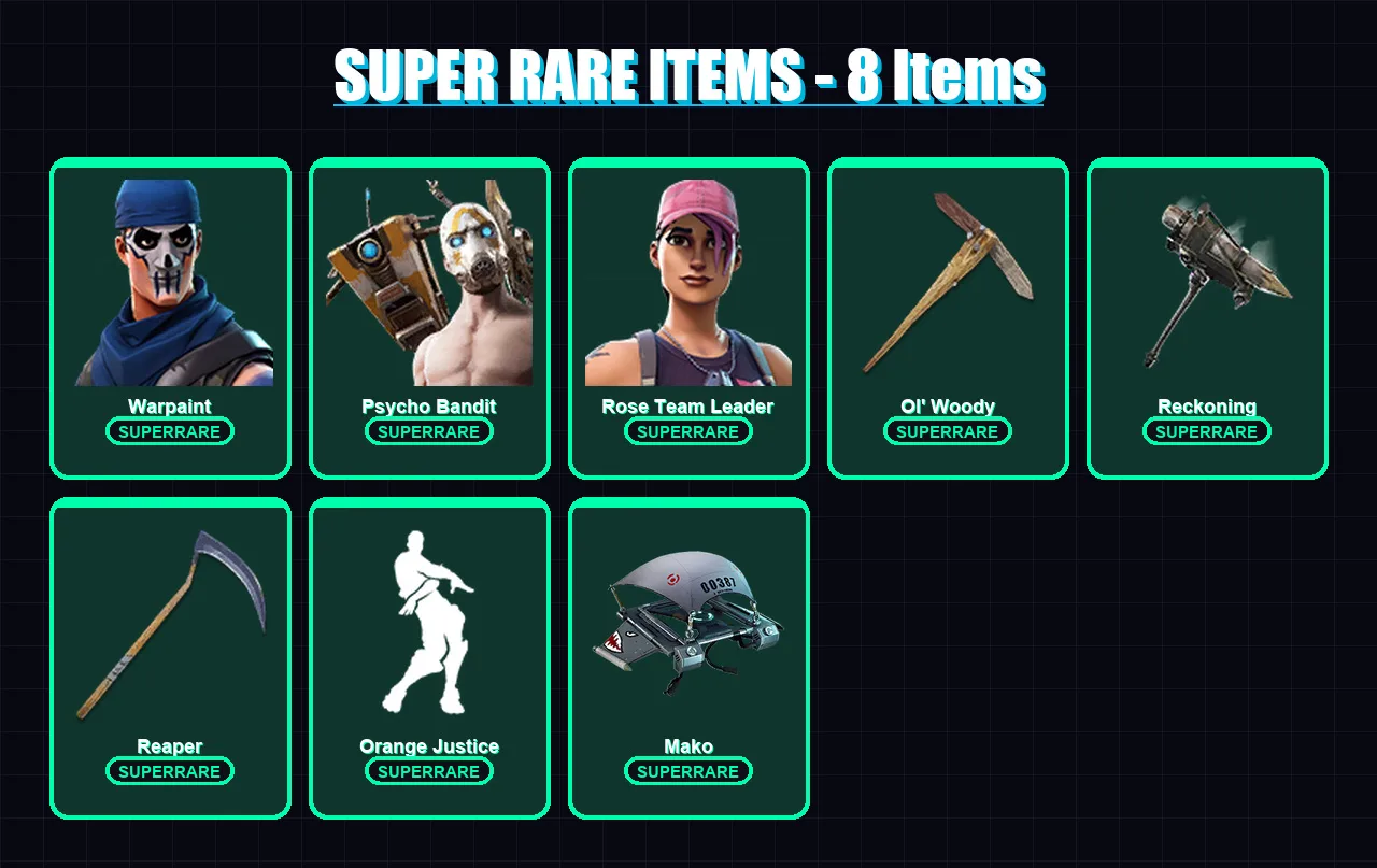 [PC/PSN] | Warpaint | Psycho Bandit | Rose Team Leader | Frozen Raven | The Prisoner | 49 skin | 40 pickaxe | 54 emote | 50 glider | Lv817 — Fortnite account