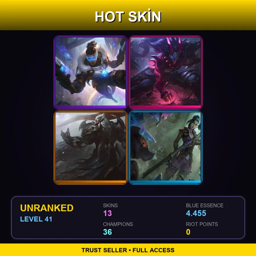 RU | Pulsefire Lucian | Blood Moon Tryndamere | God-King Darius | Arcane Enforcer Caitlyn | 13 Skin | 36 Champ | Lv41