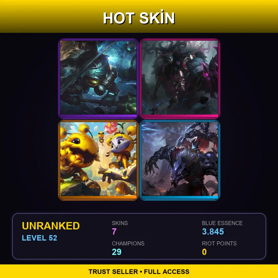 EUW | Lv52 | Unranked | 7 Skin | 29 Champ — LoL account
