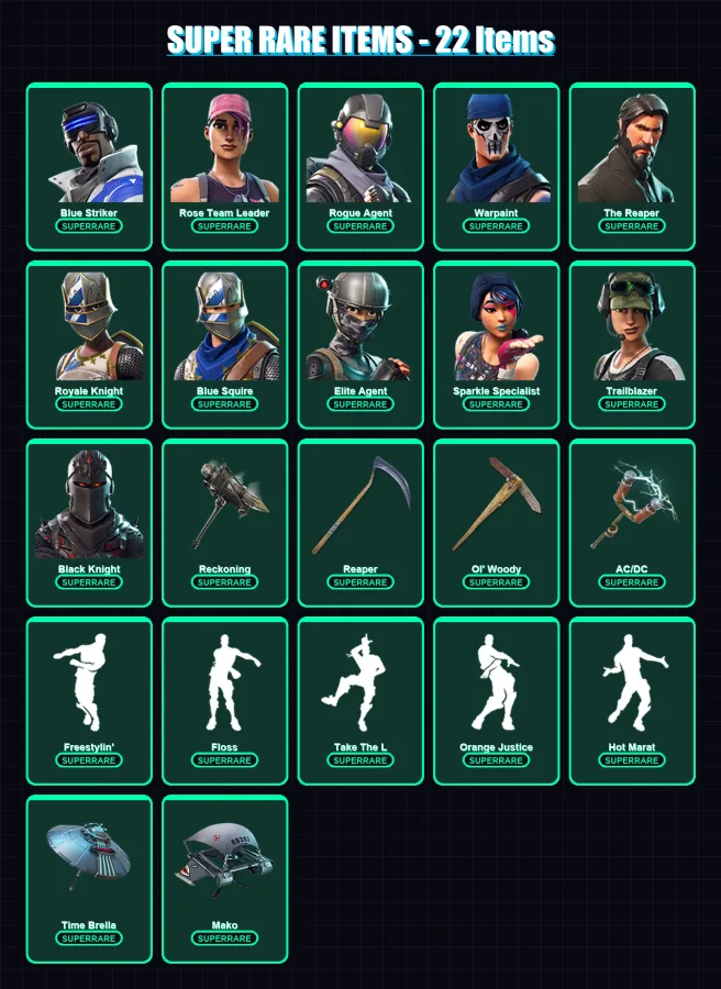 [PS4/PS5/XBOX/PC] | Blue Striker | Rose Team Leader | Rogue Agent | Warpaint | The Reaper | 60 skin | 71 pickaxe | 88 emote | 79 glider | Lv1661