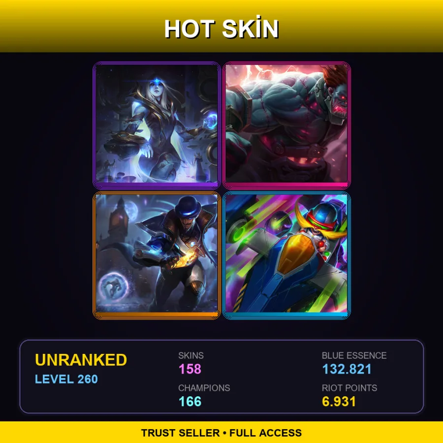 EUW | Lv260 | Unranked | 158 Skin | 166 Champ
