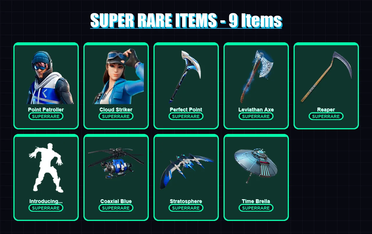 [PS4/PS5/XBOX/PC] | Point Patroller | Cloud Striker | Sentinel | Deadpool | Fade | 101 skin | 112 pickaxe | 91 emote | 106 glider | Lv1700