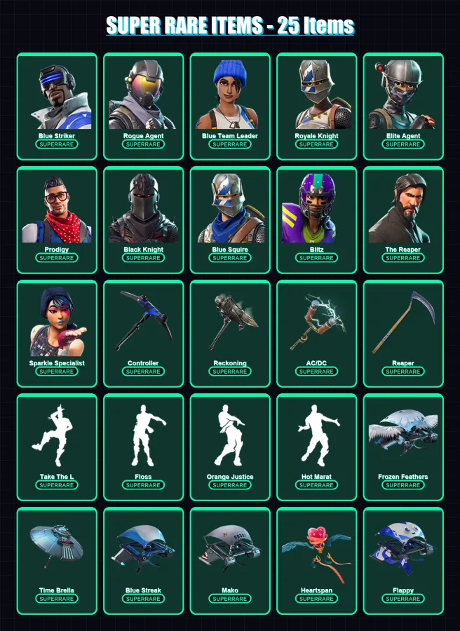 [PC/XBOX] | Blue Striker | Rogue Agent | Blue Team Leader | OG Skull Trooper | Royale Knight | 94 skin | 98 pickaxe | 84 emote | 91 glider | Lv1332