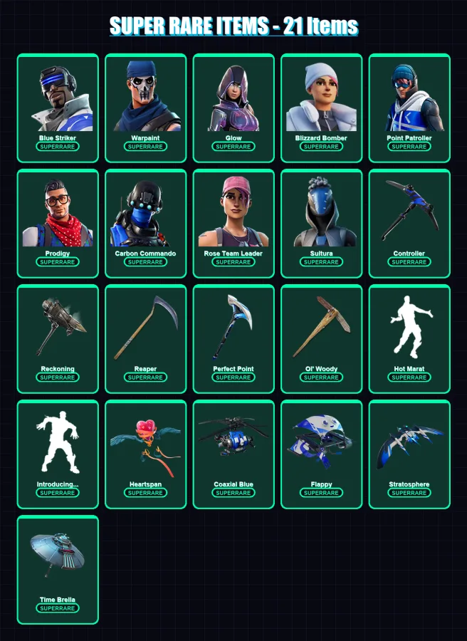 [PS4/PS5/XBOX/PC] | Blue Striker | Warpaint | Glow | Blizzard Bomber | Point Patroller | 158 skin | 156 pickaxe | 160 emote | 142 glider | Lv2030 — Game account