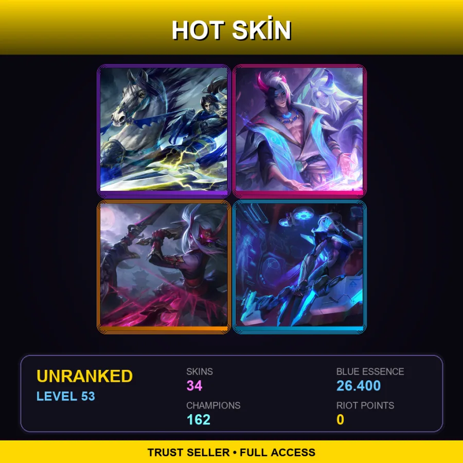 SG | Lv53 | Unranked | 34 Skin | 162 Champ — LoL account