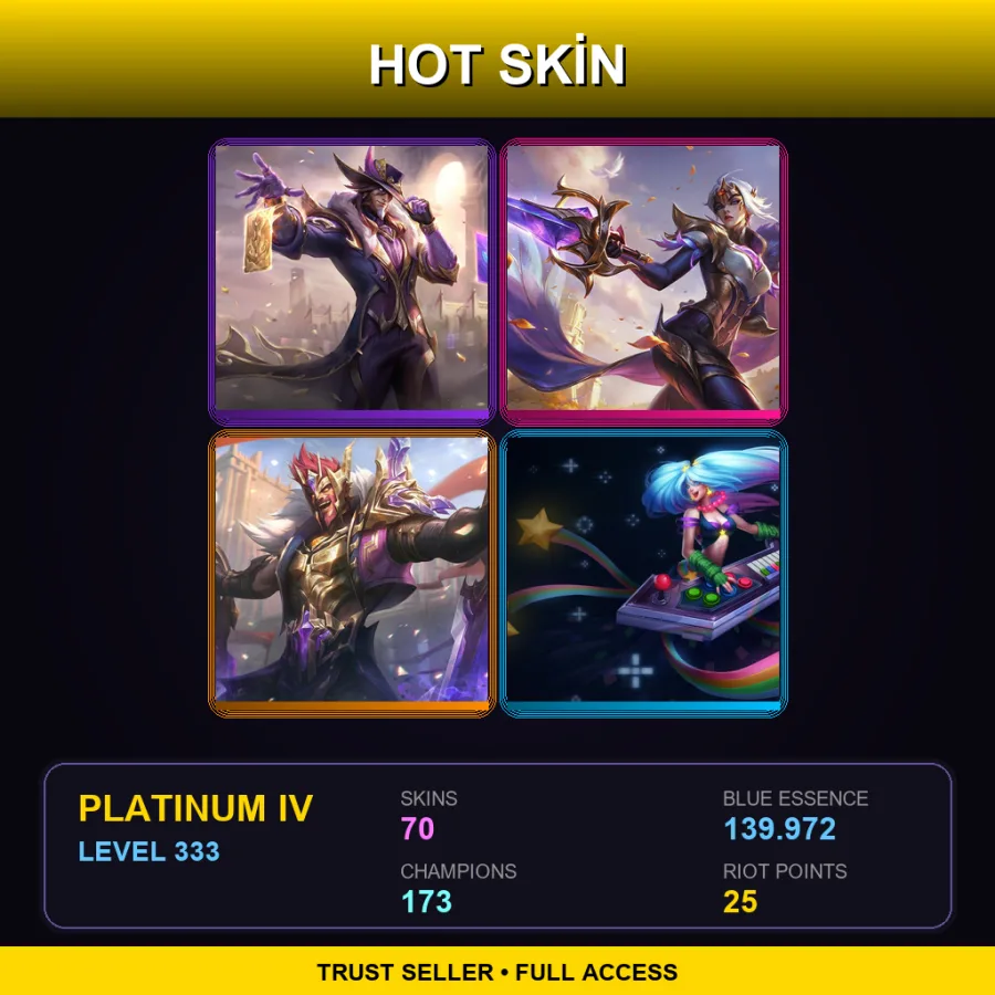 TR | Lv333 | Platinum IV | 70 Skin | 173 Champ