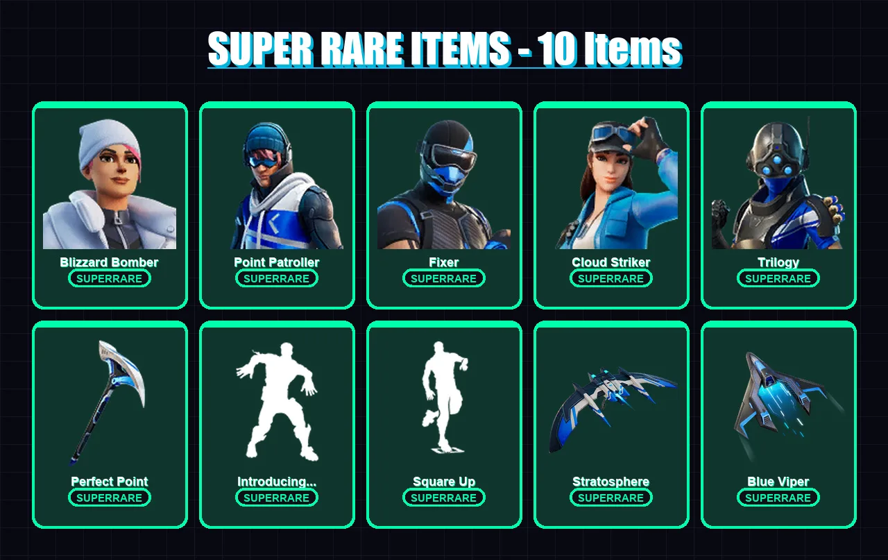 [PS4/PS5/XBOX/PC] | Blizzard Bomber | Point Patroller | Fixer | Cloud Striker | Trilogy | 7 skin | 7 pickaxe | 6 emote | 10 glider | Lv84