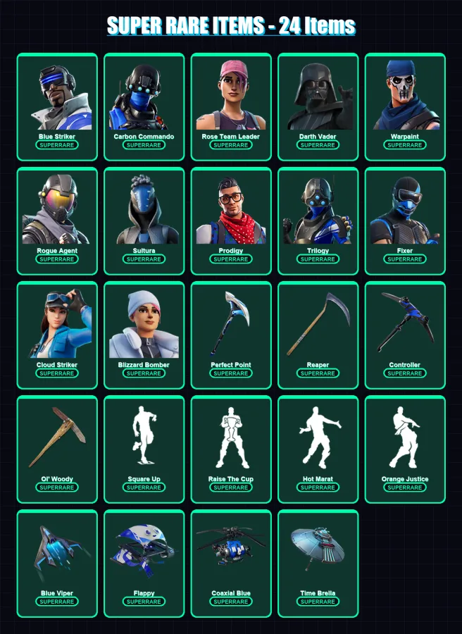 [PS4/PS5/PC] | Blue Striker | Carbon Commando | Rose Team Leader | Darth Vader | Warpaint | 269 skin | 296 pickaxe | 234 emote | 255 glider | Lv4275 — Fortnite account
