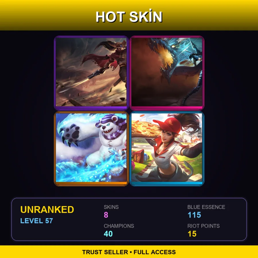 EUW | Lv57 | Unranked | 8 Skin | 40 Champ — LoL account