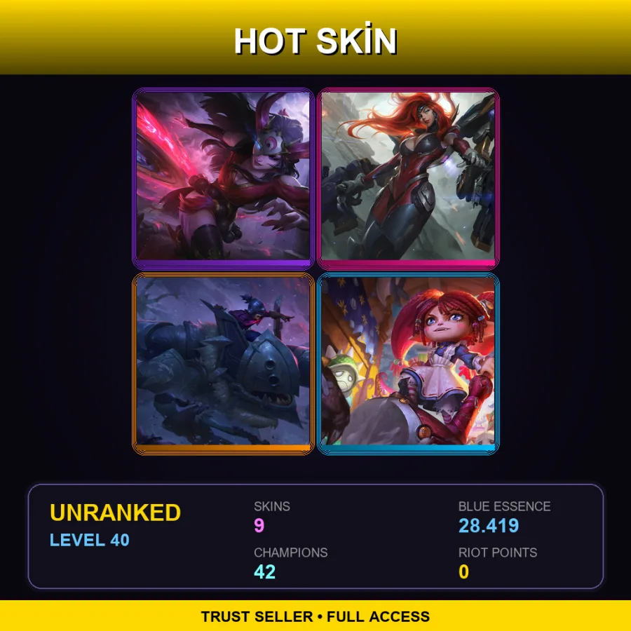 TR | Lv40 | Unranked | 9 Skin | 42 Champ — LoL account