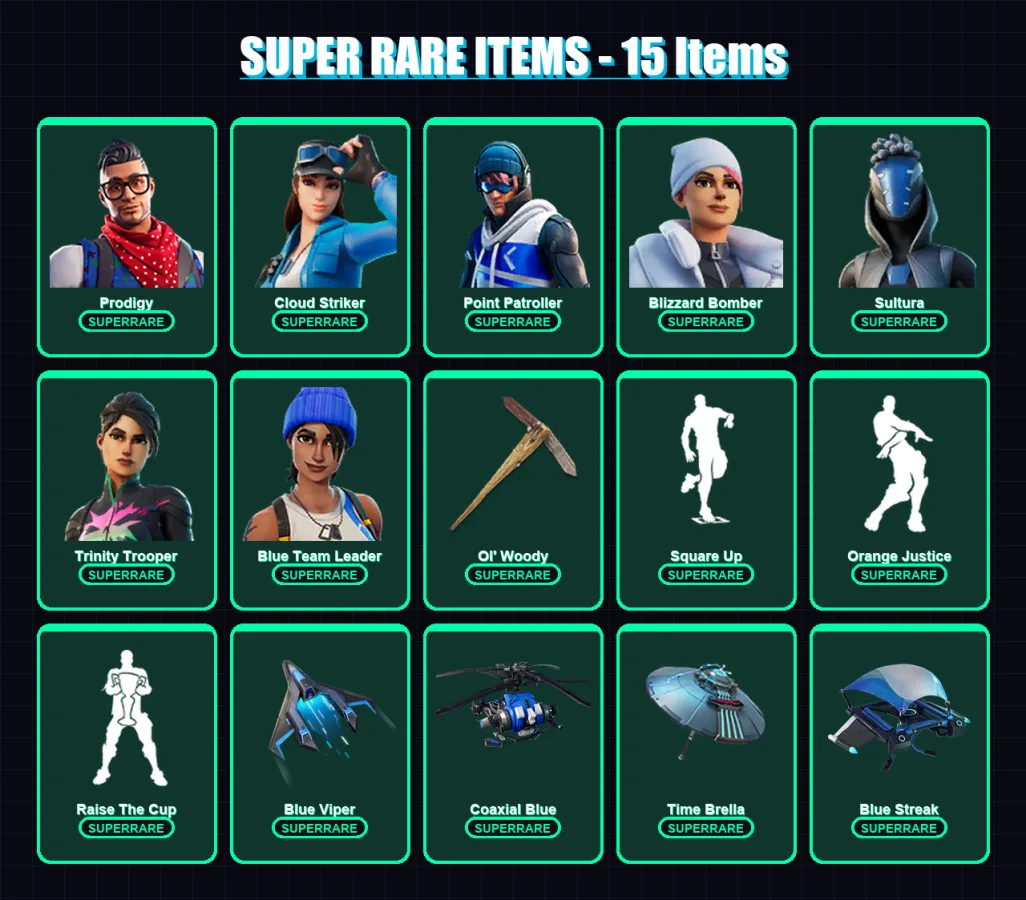 [PS4/PS5/XBOX/PC] | Prodigy | Cloud Striker | Point Patroller | Blizzard Bomber | Sultura | 229 skin | 283 pickaxe | 218 emote | 222 glider | Lv3666