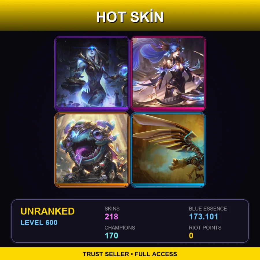 VN | Lv600 | Unranked | 218 Skin | 170 Champ — LoL account